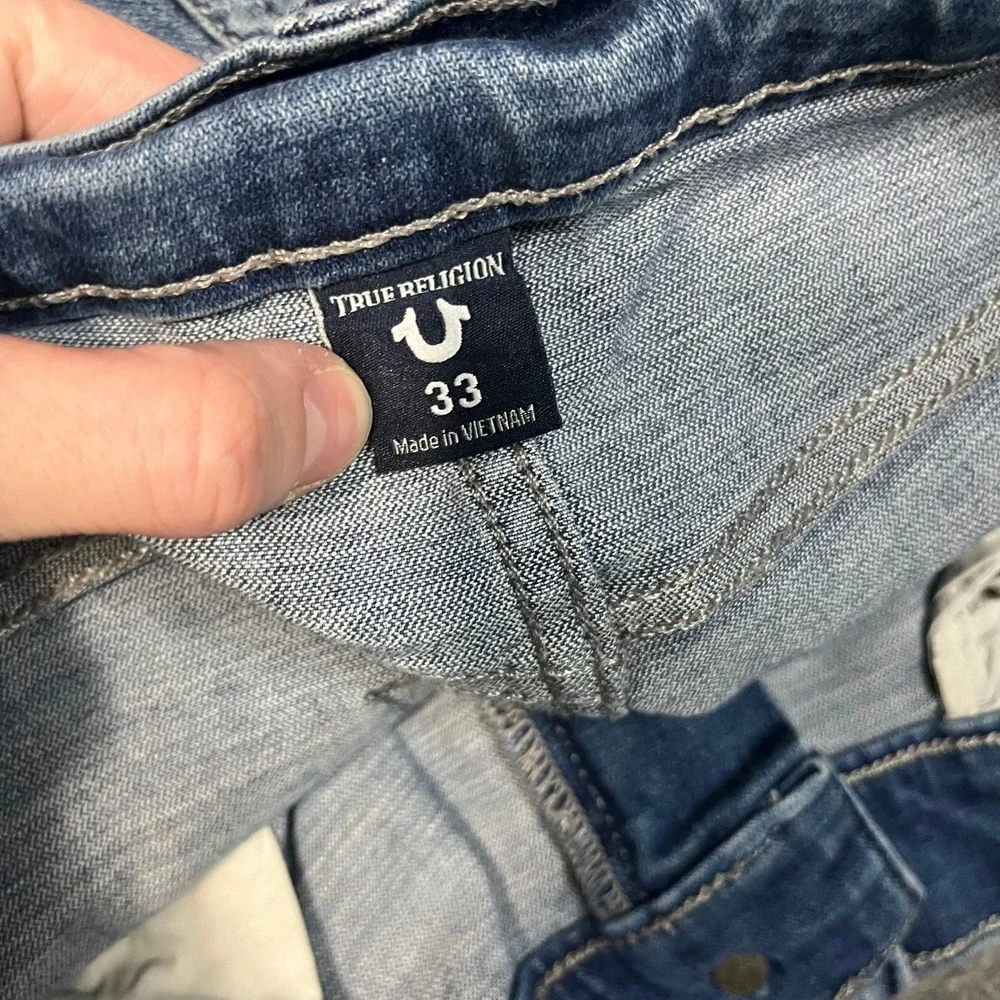 True Religion Mens Distressed Moto Straight Leg Jeans Blue 33x28